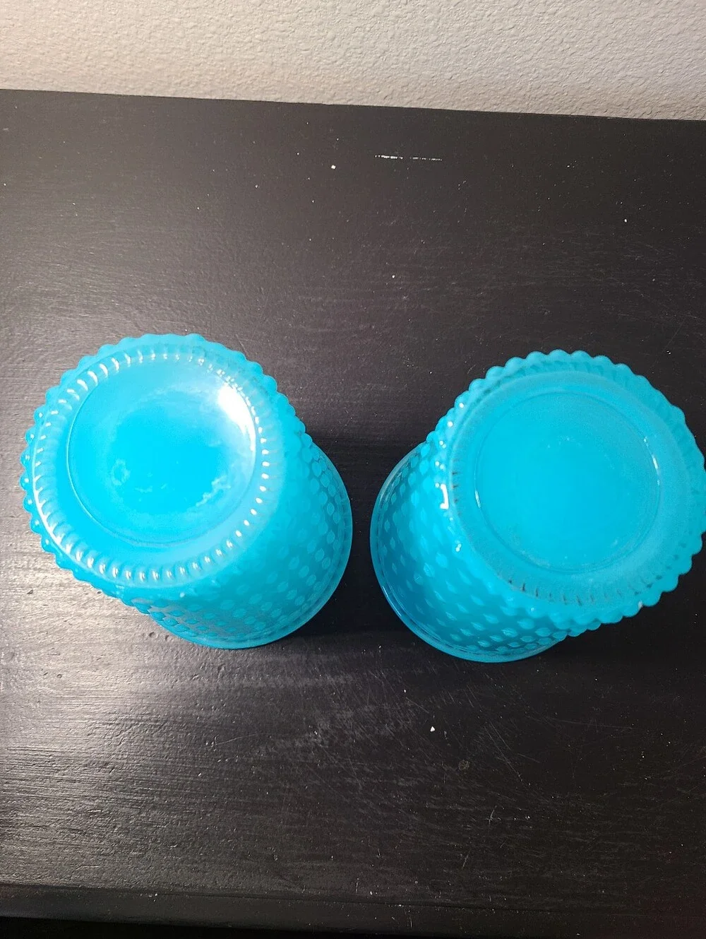 Blue Bubble Glass Candle Holders Set 2 Hobnail Turquoise Aqua Decorative 5